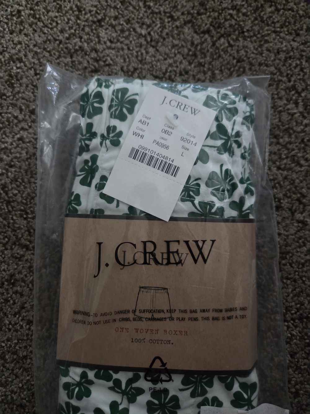 J.Crew Men’s Boxer Shorts Cotton Woven White/Green Button Closure.